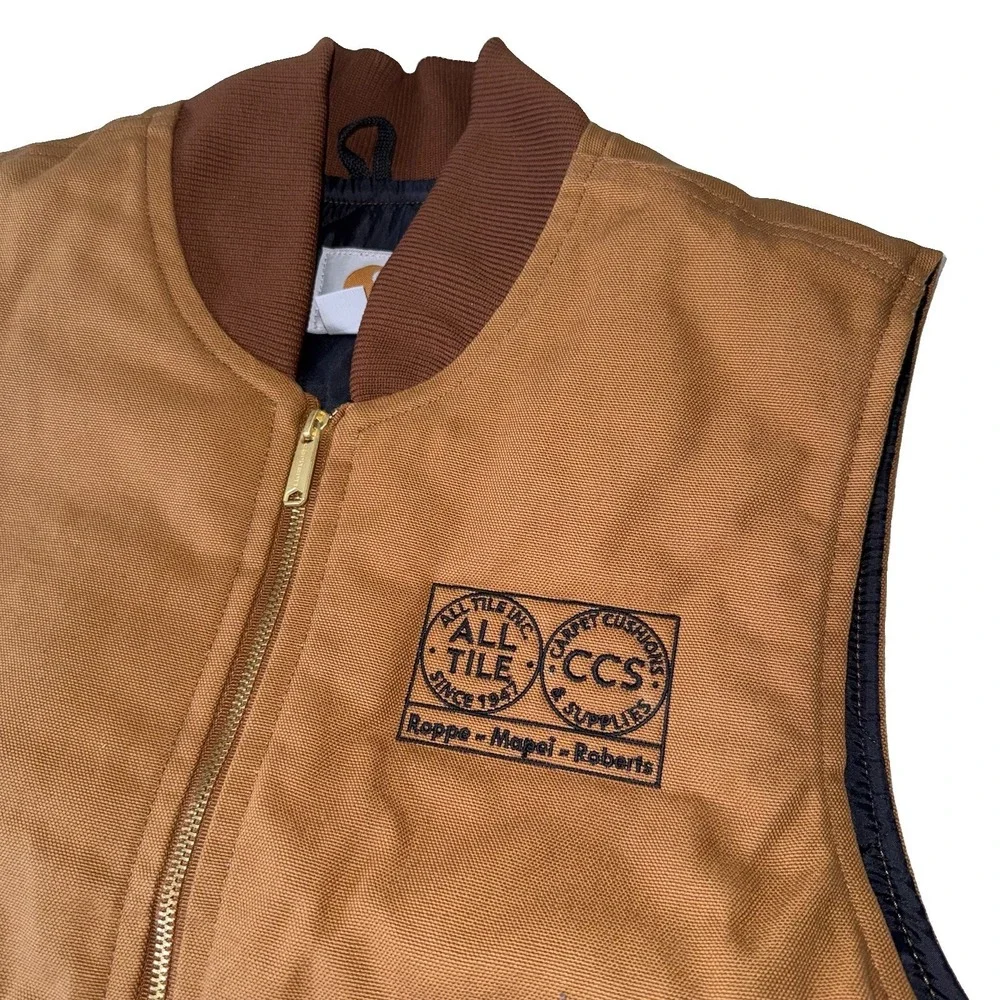 Carhartt Duck Arctic Quilt Lined Vest Brown Mens L Workwear V01 BRN Embroidered